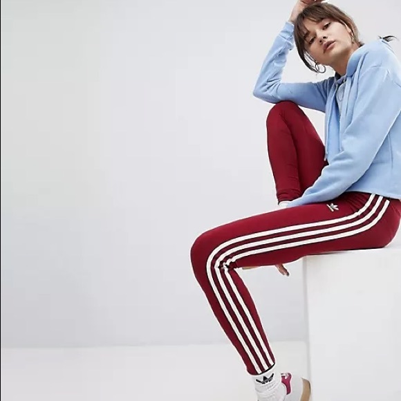 Adidas || Burgundy 3 stripes leggings || Size S - Picture 3 of 6